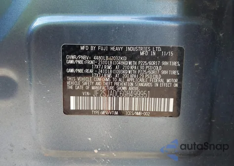 2016 Subaru Forester 2.5I Premium из США, поврежденный, VIN JF2SJADC6GH499951